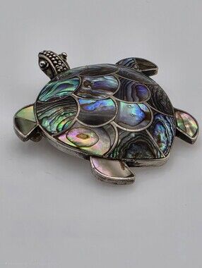 Sterling Silver .925 Vintage Abalone Inlay Sea Turtle Brooch